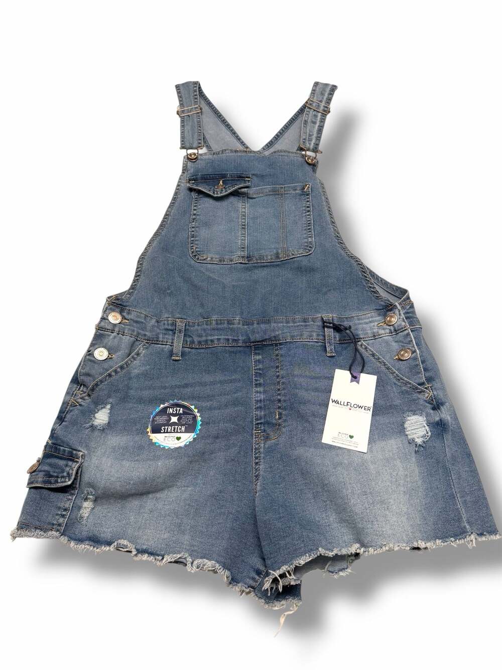 WallFlower ECO Insta Stretch Distressed Denim Shortalls